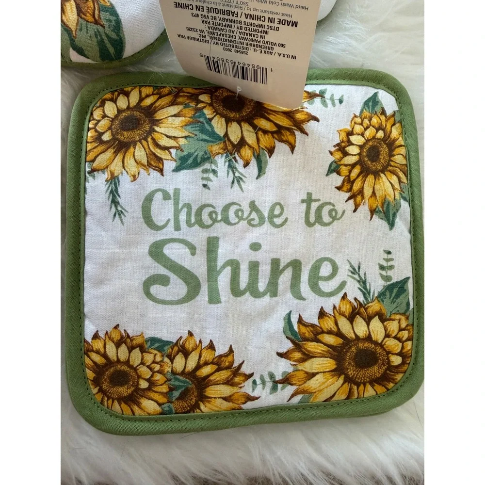 Home Collection 3pc Kitchen Set Sunflower Bee Oven Mitt Pot Holder Towel Green